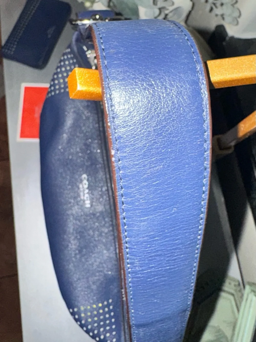 COACH Legacy 2012 Perforated
Leather Duffle Navy / Citrine #22762 & Wallet - GUC - Picture 9 of 16